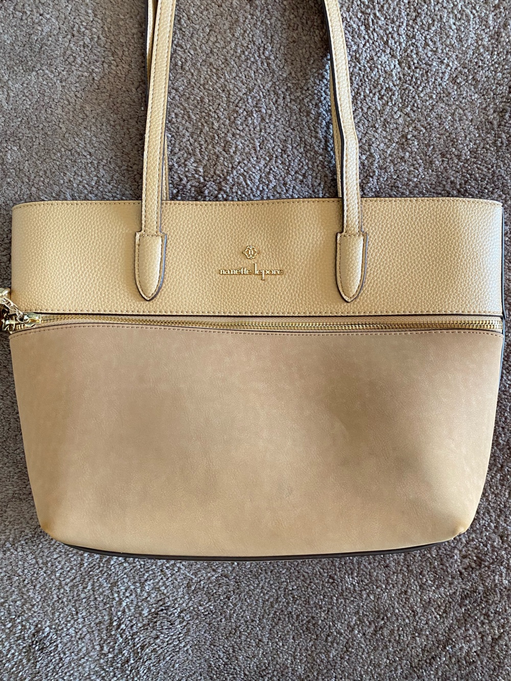 Nanette Lepore Beige Two-Tone Tote with Faux Suede